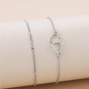 2pcs Heart Decor Bracelet Silver For Women Wedding Party